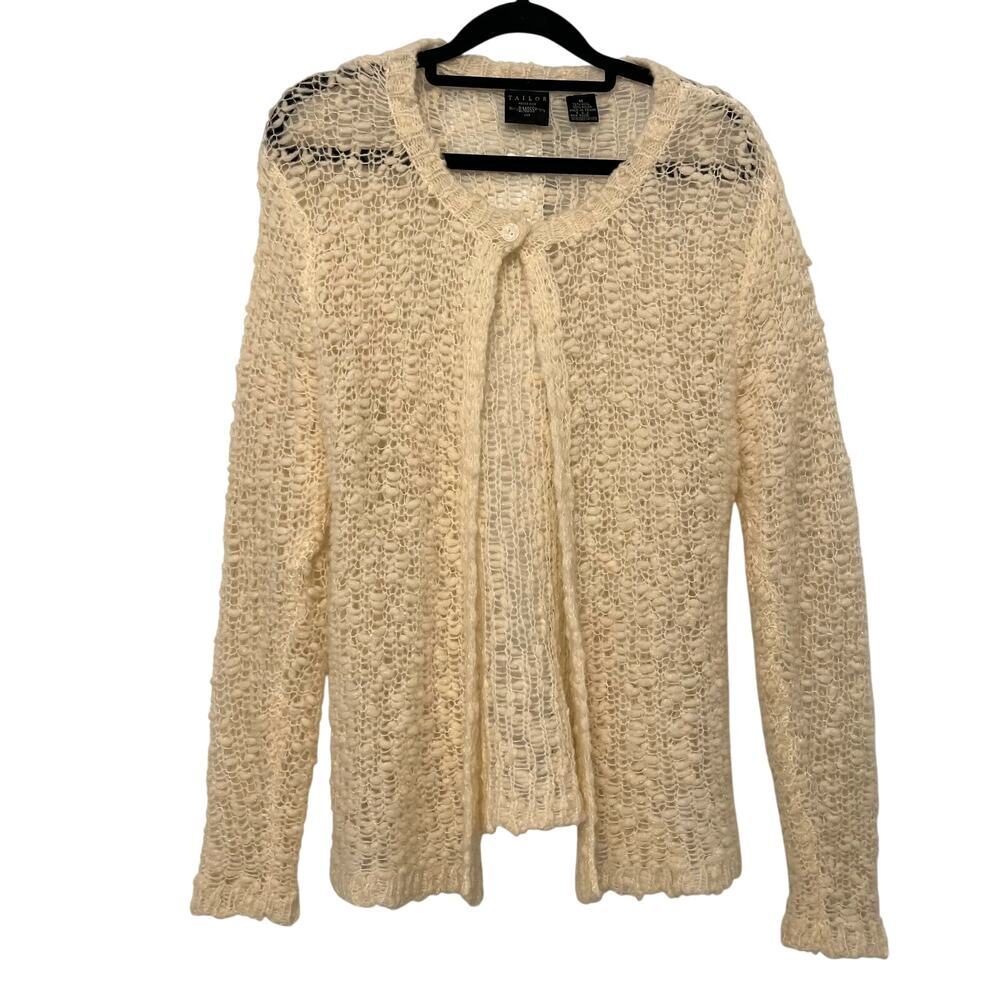 Vintage Chunky Knit Wool Cardigan Cream White Size Medium Fairy Cottagecore Boho